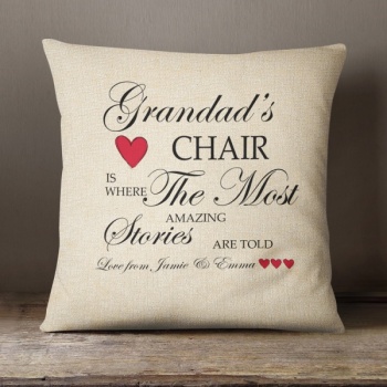 Luxury Personalised Cushion - Inner Pad Included - Grandads chair stories